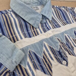 Vintage 90s Adobe Rose Western Shirt Women's‎ 1X Denim White Button-Up